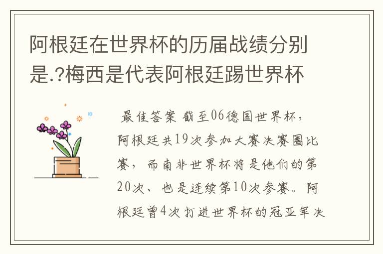 阿根廷在世界杯的历届战绩分别是.?梅西是代表阿根廷踢世界杯的?