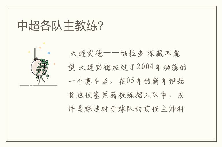 中超各队主教练?