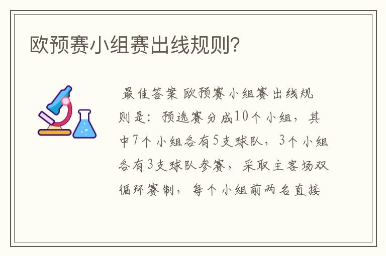 欧预赛小组赛出线规则?