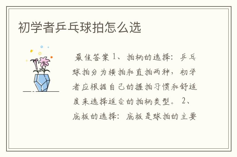 初学者乒乓球拍怎么选