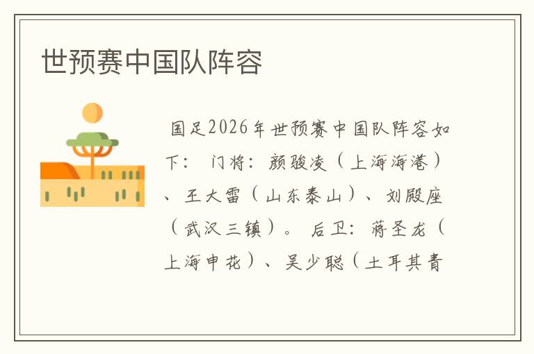 世预赛中国队阵容