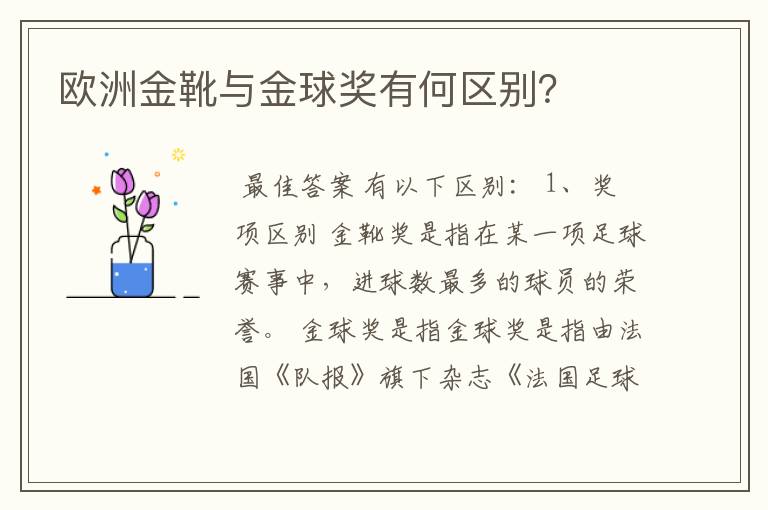 欧洲金靴与金球奖有何区别?