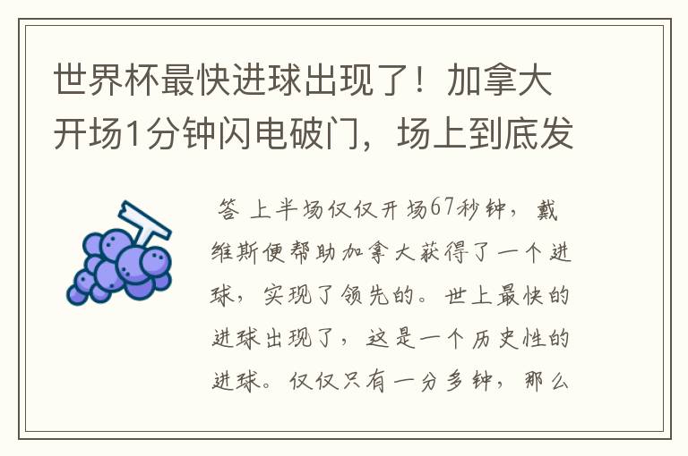 世界杯最快进球出现了!加拿大开场1分钟闪电破门,场上到底发生了什么?