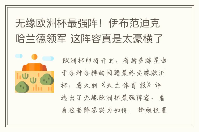 无缘欧洲杯最强阵!伊布范迪克哈兰德领军 这阵容真是太豪横了