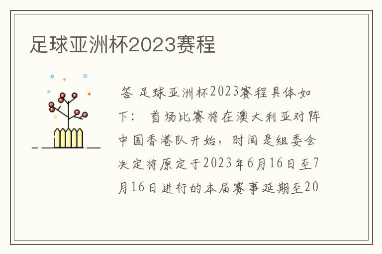 足球亚洲杯2023赛程