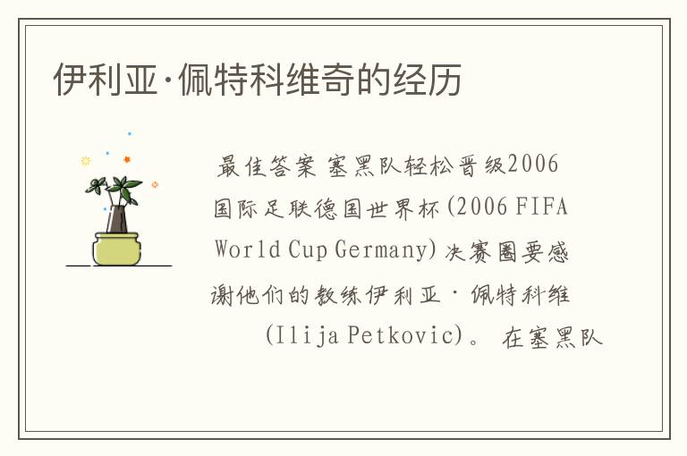 伊利亚·佩特科维奇的经历