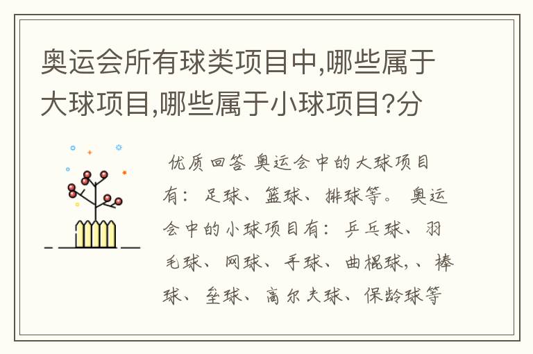奥运会所有球类项目中,哪些属于大球项目,哪些属于小球项目?分类的标准又是什么?