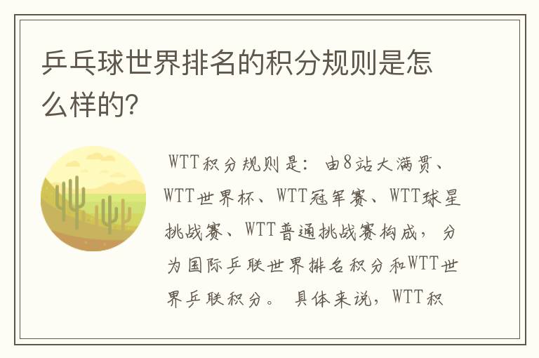 乒乓球世界排名的积分规则是怎么样的?