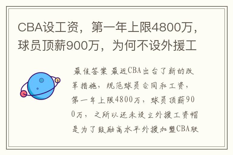 CBA设工资,第一年上限4800万,球员顶薪900万,为何不设外援工资帽?