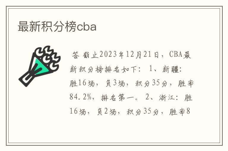 最新积分榜cba