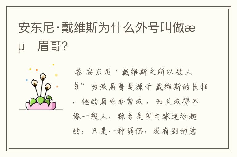 安东尼·戴维斯为什么外号叫做浓眉哥?