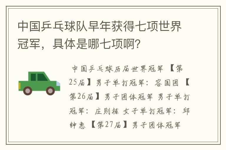 中国乒乓球队早年获得七项世界冠军,具体是哪七项啊?