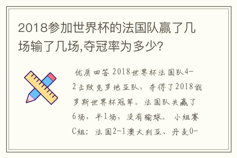 2018参加世界杯的法国队赢了几场输了几场,夺冠率为多少？