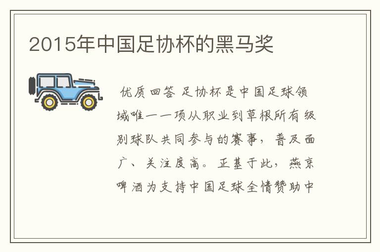 2015年中国足协杯的黑马奖