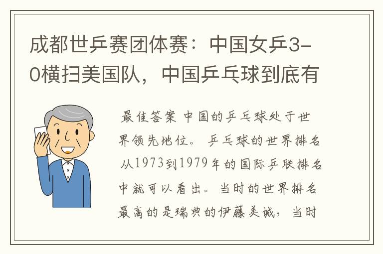 成都世乒赛团体赛:中国女乒3-0横扫美国队,中国乒乓球到底有多强?