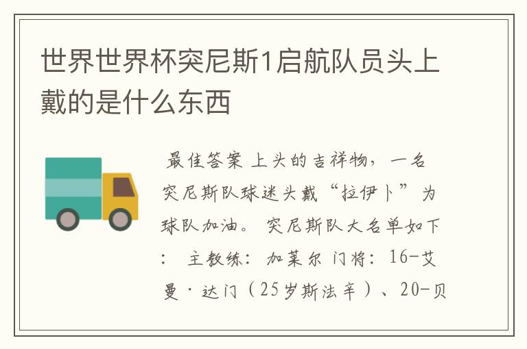 世界世界杯突尼斯1启航队员头上戴的是什么东西