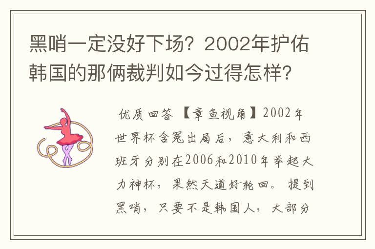 黑哨一定没好下场?2002年护佑韩国的那俩裁判如今过得怎样?