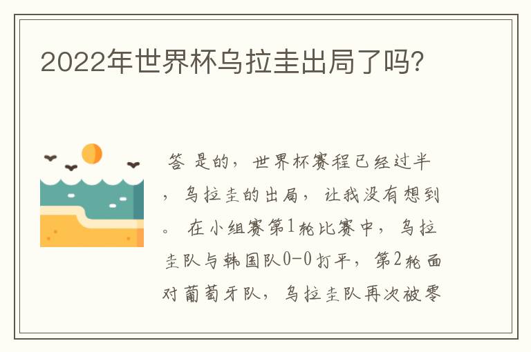2022年世界杯乌拉圭出局了吗?