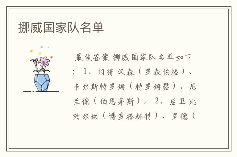 挪威国家队名单