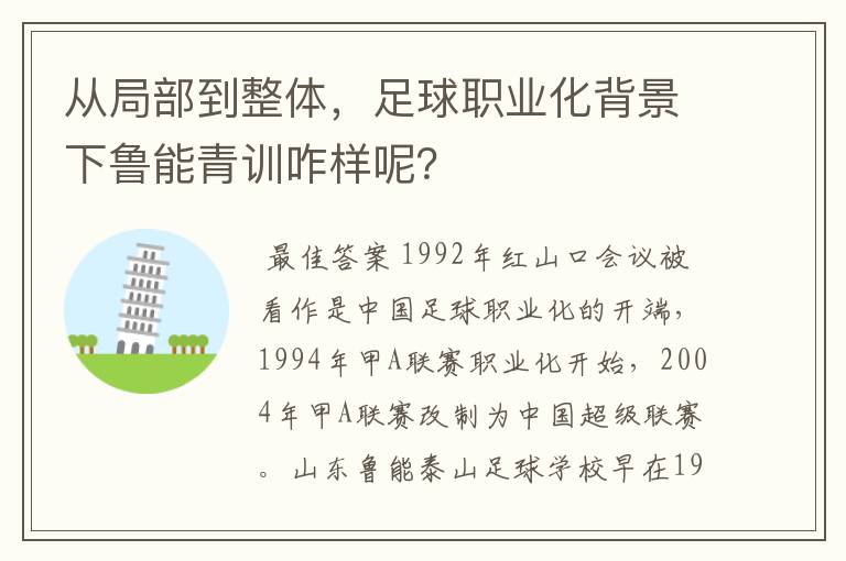 从局部到整体,足球职业化背景下鲁能青训咋样呢?