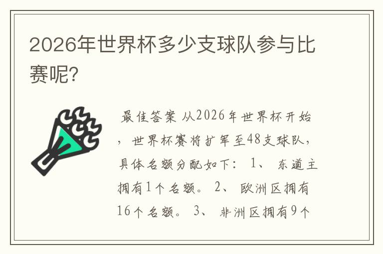 2026年世界杯多少支球队参与比赛呢?