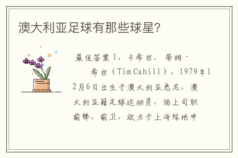 澳大利亚足球有那些球星?
