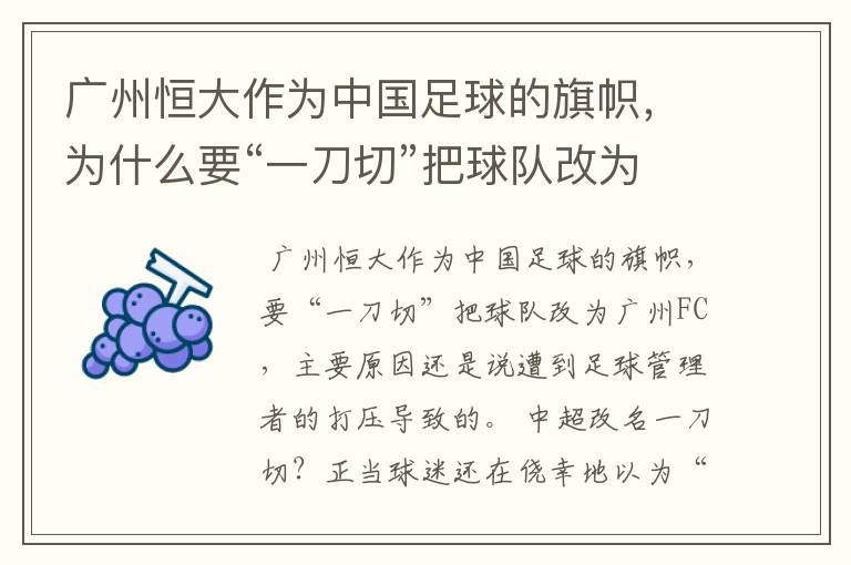 广州恒大作为中国足球的旗帜,为什么要“一刀切”把球队改为广州FC?