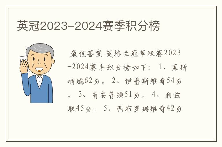 英冠2023-2024赛季积分榜