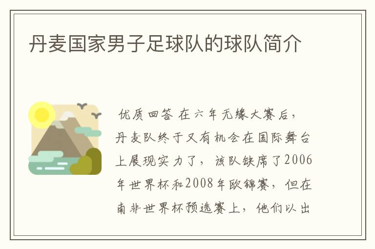 丹麦国家男子足球队的球队简介