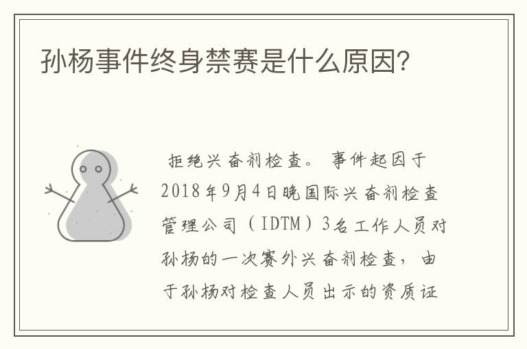 孙杨事件终身禁赛是什么原因?