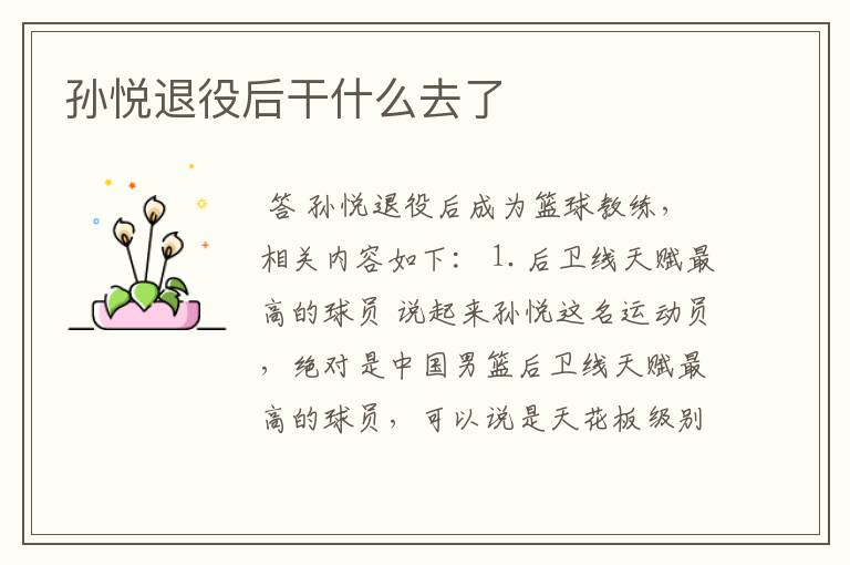 孙悦退役后干什么去了