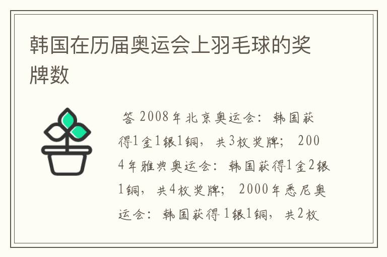 韩国在历届奥运会上羽毛球的奖牌数