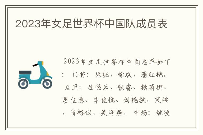 2023年女足世界杯中国队成员表