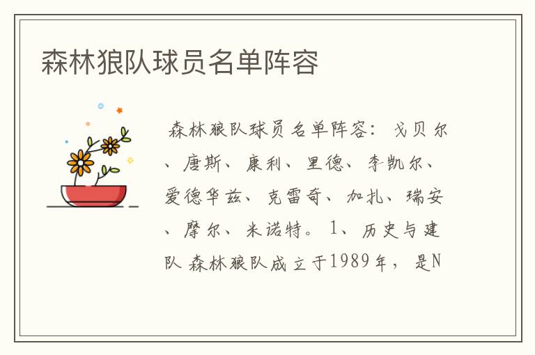森林狼队球员名单阵容