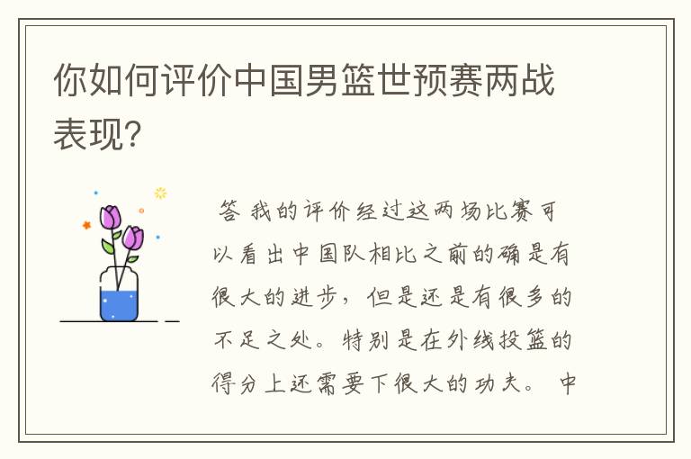 你如何评价中国男篮世预赛两战表现?