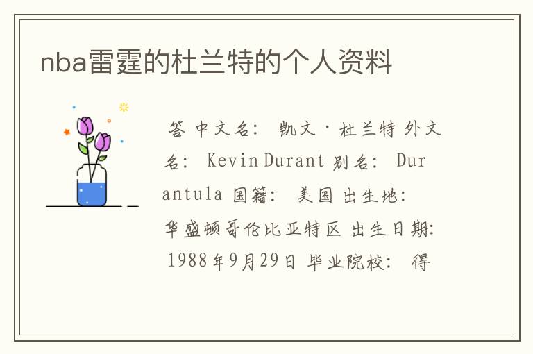 nba雷霆的杜兰特的个人资料
