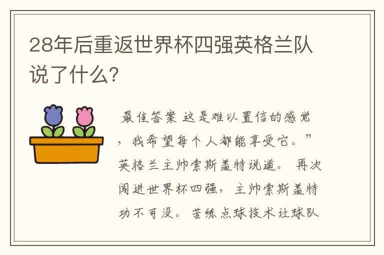 28年后重返世界杯四强英格兰队说了什么?