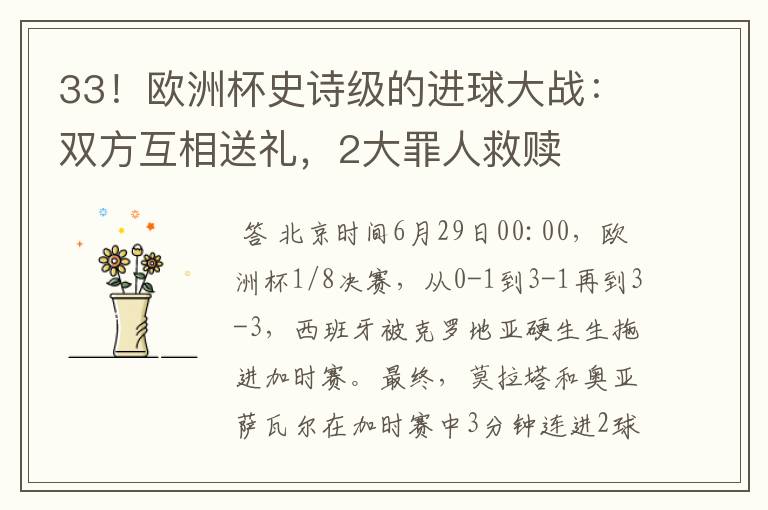 33!欧洲杯史诗级的进球大战:双方互相送礼,2大罪人救赎