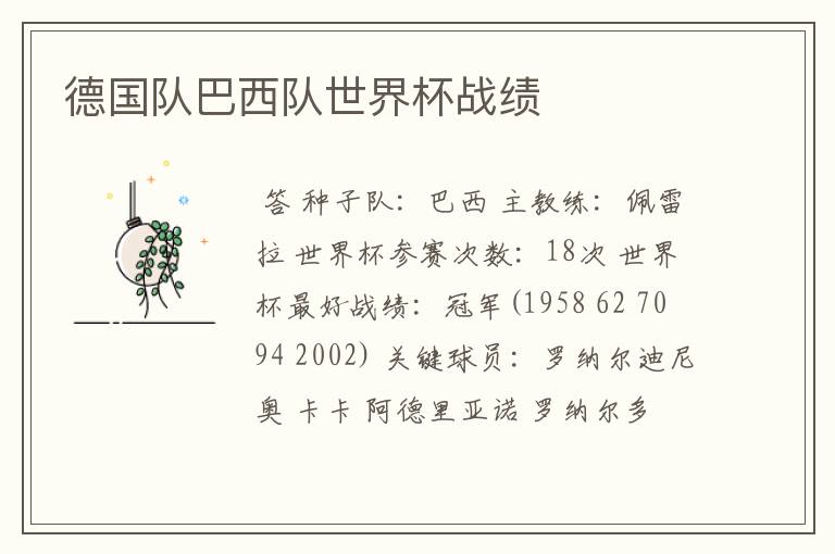 德国队巴西队世界杯战绩