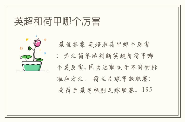 英超和荷甲哪个厉害