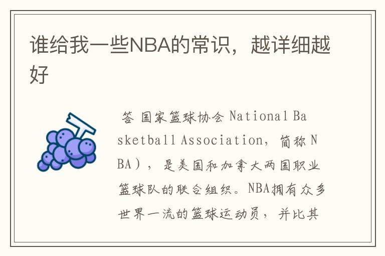 谁给我一些NBA的常识,越详细越好