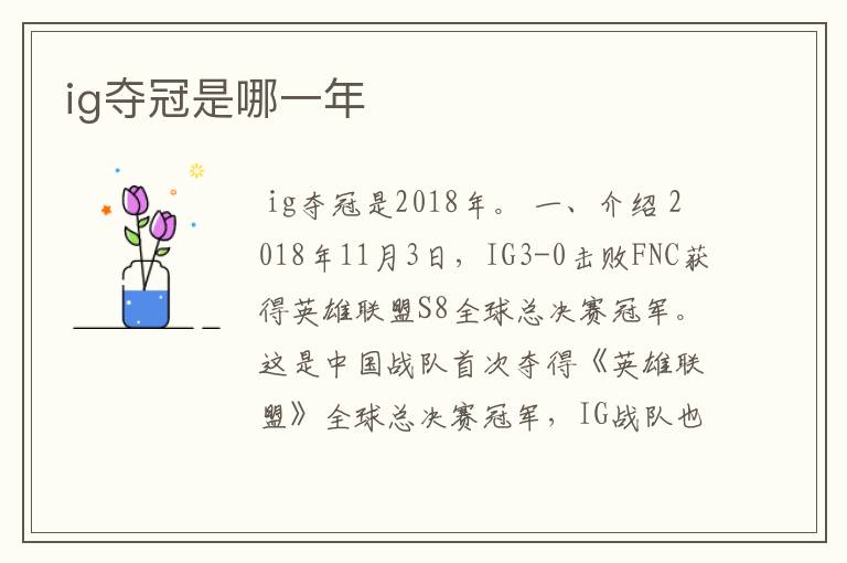 ig夺冠是哪一年