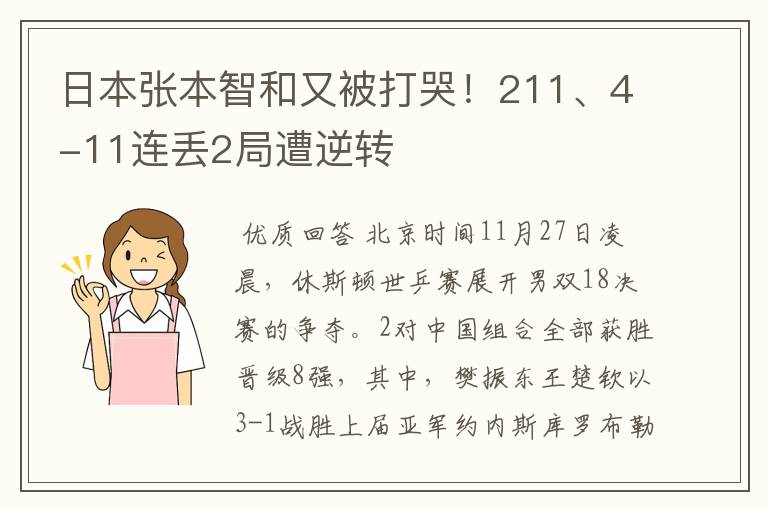 日本张本智和又被打哭!211、4-11连丢2局遭逆转