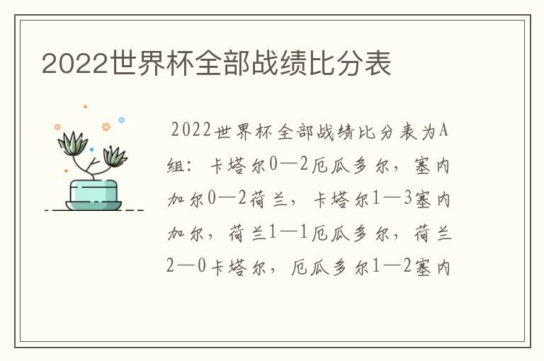 2022世界杯全部战绩比分表