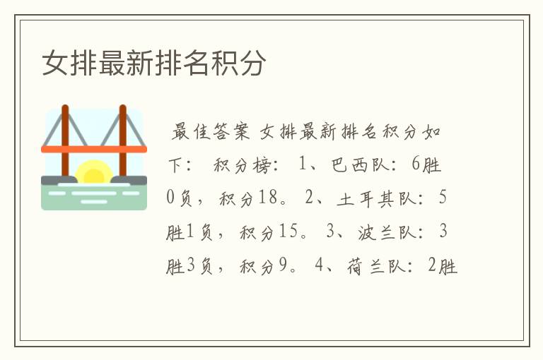 女排最新排名积分