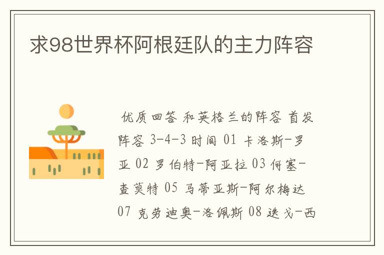 求98世界杯阿根廷队的主力阵容