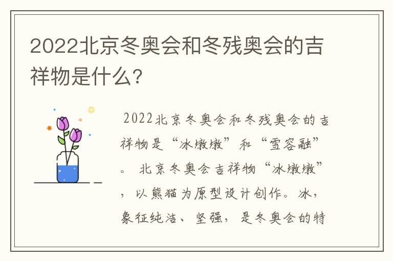 2022北京冬奥会和冬残奥会的吉祥物是什么?