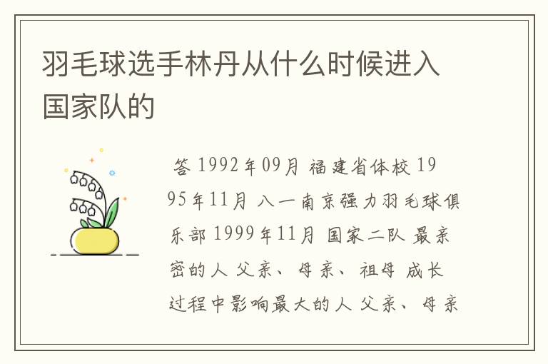 羽毛球选手林丹从什么时候进入国家队的