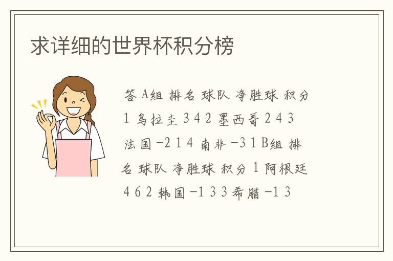 求详细的世界杯积分榜