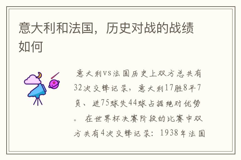 意大利和法国,历史对战的战绩如何